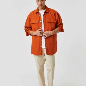 Koton Men Basic Shirt Jacket Canvas Classic Neck Buttoned Pocket Detail, Long Sleeve, Shirts, Black